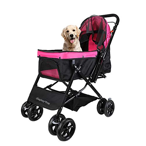 Display4top Pink Pet Travel Stroller, Carro de Cuatro Ruedas Plegable, suspensión, conmutación, Carrito para Perros y Gatos, artículos de Viaje Grandes, artículos de Viaje, artículos de Viaje