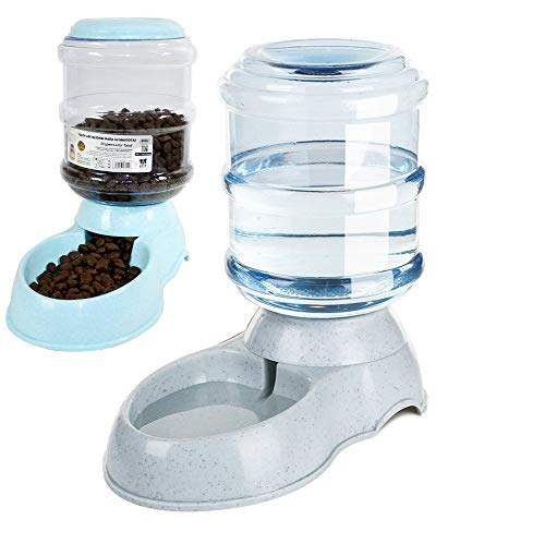 DZL- Dispensador de Agua Automático para Mascotas de Gatos/Perros 3.5L x 2 Piezas Dispensador Comida y Agua de Perros (Bebedero+Comedero)