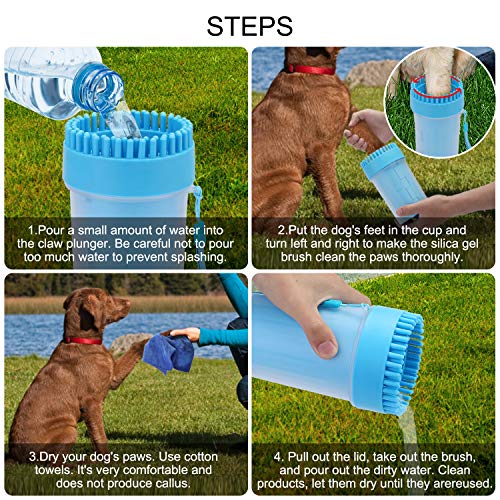 EKKONG Limpiador de Huellas de Perro, Lavadora de pies de Perro, Mascota portátil Limpiador con Toalla para Limpiar Pies Sucios de Mascotas (Azul)