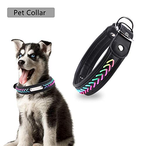 Fdit - Collar de perro de piel con placa de metal personalizada, placa de acero inoxidable con placa de metal para perro, talla grande