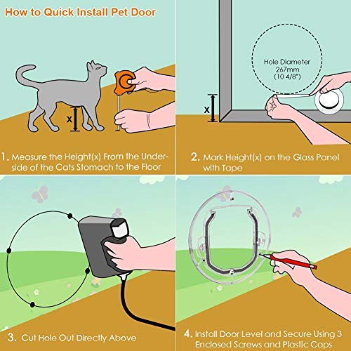 Fdit gato Tapa Tapa pequeñas mascotas perros gatos para puerta con 4 posibilidades Cerrar redondas transparente o blanco gato Tapa con puerta Liner Kit Best