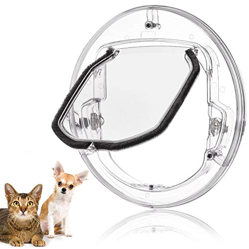 Fdit gato Tapa Tapa pequeñas mascotas perros gatos para puerta con 4 posibilidades Cerrar redondas transparente o blanco gato Tapa con puerta Liner Kit Best