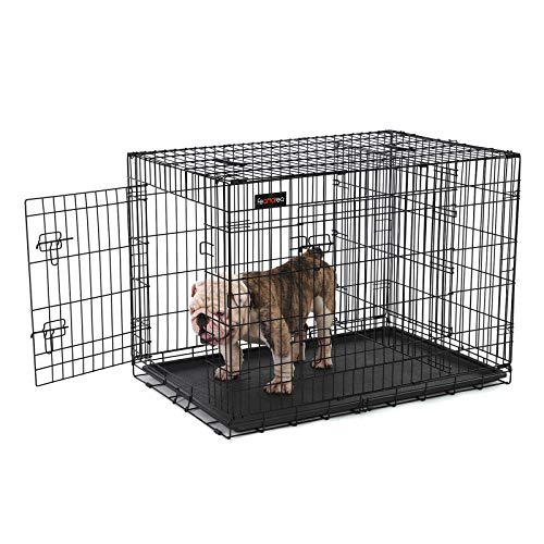 FEANDREA Jaula para Perros, Jaula para Mascotas con 2 Puertas, 107 x 70 x 77,5 cm, Negro PPD42BK