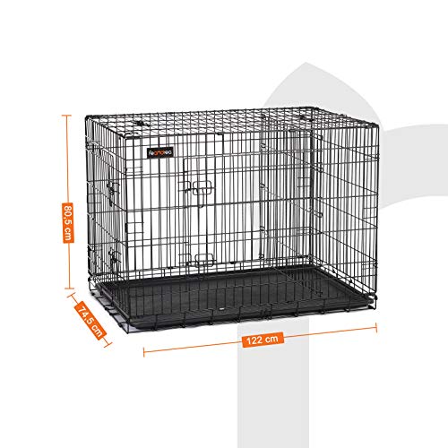 FEANDREA Jaula para Perros, Jaula para Mascotas con 2 Puertas, 122 x 74,5 x 80,5 cm, Negro PPD48BK