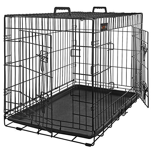 FEANDREA Jaula para Perros, Jaula para Mascotas con 2 Puertas, 122 x 74,5 x 80,5 cm, Negro PPD48BK