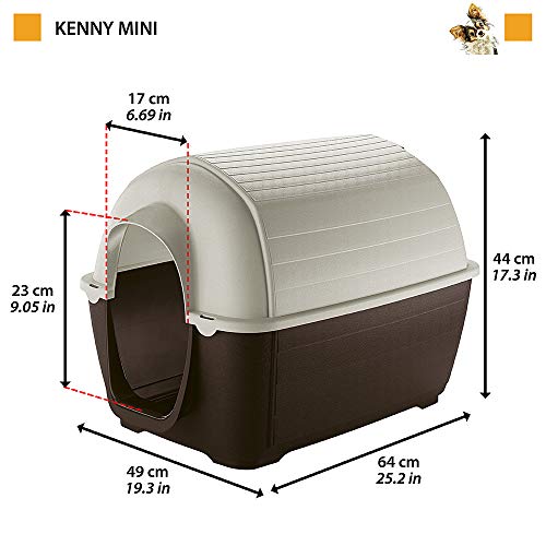 Ferplast Caseta de Exterior para Perros Kenny Mini, Resina termoplástica Resistente a los Golpes y a los Rayos UV, Sistema de Drenaje de líquidos, Rejilla de ventilación, 40 x 66 x h 40 cm