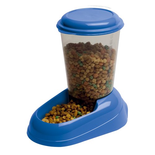 Ferplast Dispensador de comida seca o croquetas para perros y gatos 3 litros ZENITH, Depósito transparente con tapa, Base antideslizante, 20,2 x 29,2 x h 28,8 cm Azul marino