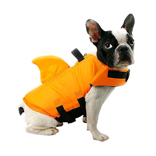 FONLAM Chaleco Salvavidas para Mascotas Chaqueta Chaleco de Seguridad Perro Perrito Ajustable con Aleta de Tirubón Ropa de Baño (S, Naranja)