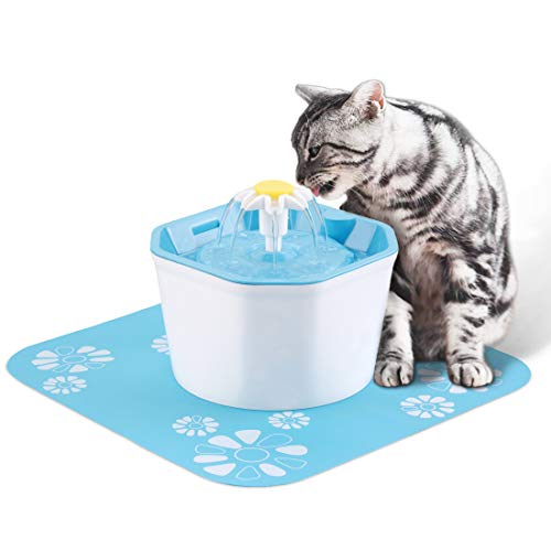 Fuente dispensadora de agua para mascotas y gatos, 1,6 l, filtro higiénico, reemplazable, con 1 filtro de carbono y 1 almohadilla de silicona (adaptador no incluido)