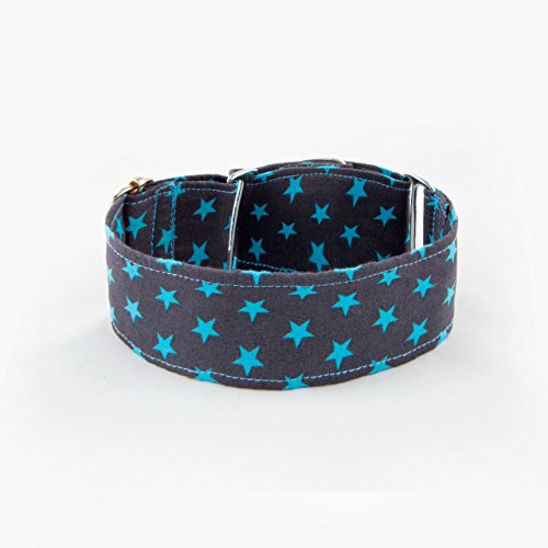 Galguita Amelie, 5cm Ancho Talla XL (50cm - 60cm), Collar para Perro antiescape. Estrellas Azules.