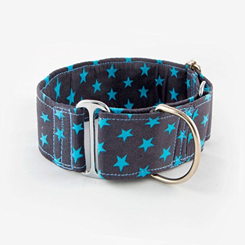 Galguita Amelie, 5cm Ancho Talla XL (50cm - 60cm), Collar para Perro antiescape. Estrellas Azules.