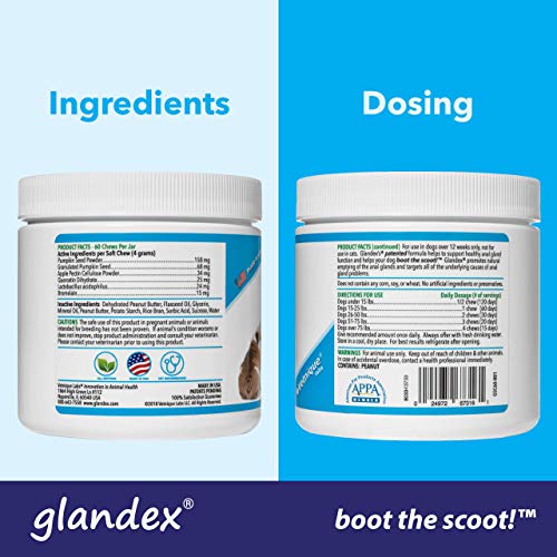 Glandex Soft Chews 60 Count, Suplemento digestivo probiótico de glándula Anal para Perros