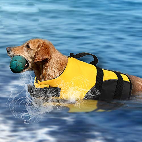 Gulunmun Dog Life Jacket Float Coat Deportes acuáticos Swim Aid Chaleco Salvavidas para Perros Mascota con Mango y reflectores Amarillo, 5XL