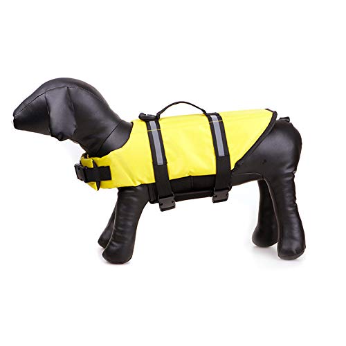 Gulunmun Dog Life Jacket Float Coat Deportes acuáticos Swim Aid Chaleco Salvavidas para Perros Mascota con Mango y reflectores Amarillo, XXS