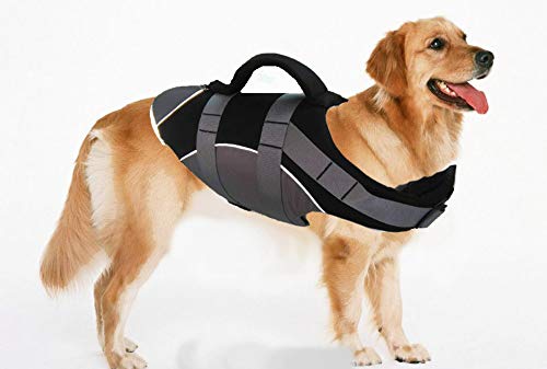 Gulunmun Dog Life Jacket Float Coat Deportes acuáticos Swim Aid Chaleco Salvavidas para Perros Mascota con Mango y reflectores Gris, M