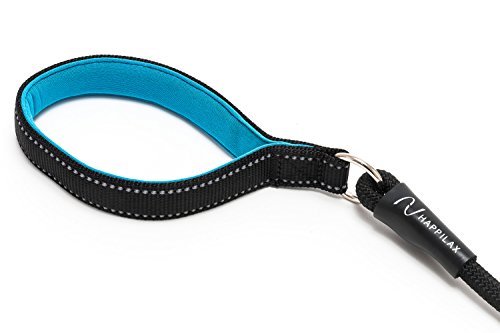 Happilax Correa perro de cuerda redonda con asa acolchada, resistente, reflectante y negra, 1,50 m