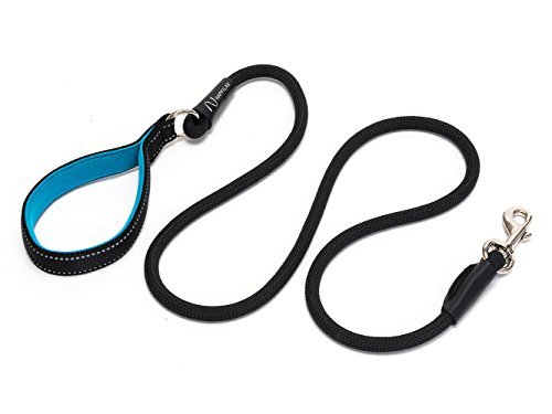 Happilax Correa perro de cuerda redonda con asa acolchada, resistente, reflectante y negra, 1,50 m