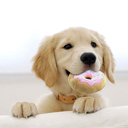 Hengu Donut Juguetes de Peluche con Sonido para Perros Pequeños y Medianos Perrito Gatos Mascotas Juguete Masticable Interactivo (3 Piezas)