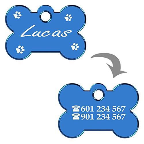 Hueso para Mascotas Muy pequeñas Grabado con Patas Placa Chapa Medalla de identificación Personalizada para Collar Perro Gato Mascota grabada (Fucsia)