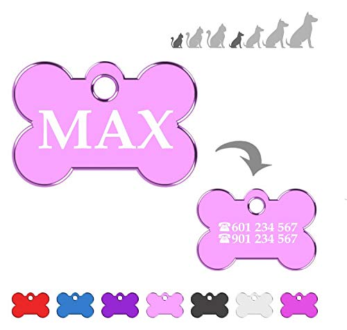 Hueso para Mascotas Muy pequeñas Placa Chapa Medalla de identificación Personalizada para Collar Perro Gato Mascota grabada (Rosa)