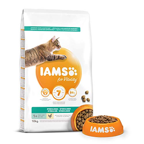 IAMS for Vitality Alimento bajo en grasa para Gatos Esterilizados con pollo fresco [10 kg]