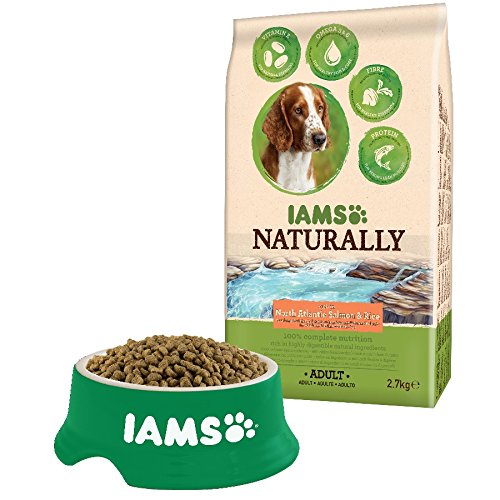 IAMS NATURALLY Alimentación de mascotas  para perro adulto con salmón del Atlántico Norte y arroz, 2,7 kg