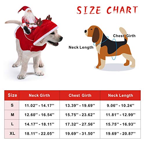 Idepet Trajes para Perros Navidad, Disfraz de Gato Navidad con Papá Noel Montado en Mascota Gato Perro Abrigo Rojo (S)