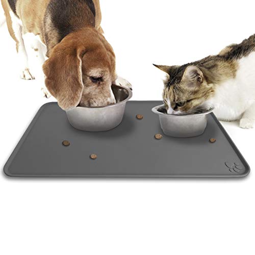 igadgitz Home Alfombra de Alimentación Mascotas Silicona 47x30cm Tapete Comer Antideslizante para Tazón Perros Gatos – Gris