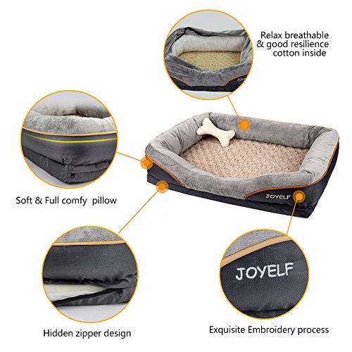JOYELF - Cama/sofá ortopédica/o para perro de espuma viscoelástica. Con funda extraíble lavable, y juguetes chirriantes como regalo