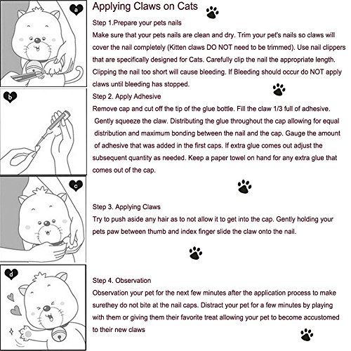 JOYJULY - Juego de 100 Tapas de Uñas para Gato con Diseño de Gato (Incluye 5 Adhesivos + 3 aplicadores con Instrucciones (Idioma español no garantizado)