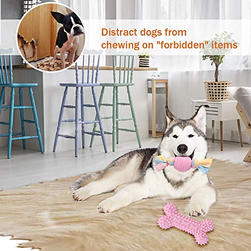 JYPS Puppy Chew Toys, 4pcs Juego de Juguete para la dentición del Perro con Bolas y Cuerdas de algodón Regalo Interactivo de Juguetes para Mascotas para Cachorros pequeños y Perros medianos (Rosado)