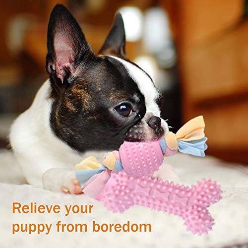 JYPS Puppy Chew Toys, 4pcs Juego de Juguete para la dentición del Perro con Bolas y Cuerdas de algodón Regalo Interactivo de Juguetes para Mascotas para Cachorros pequeños y Perros medianos (Rosado)