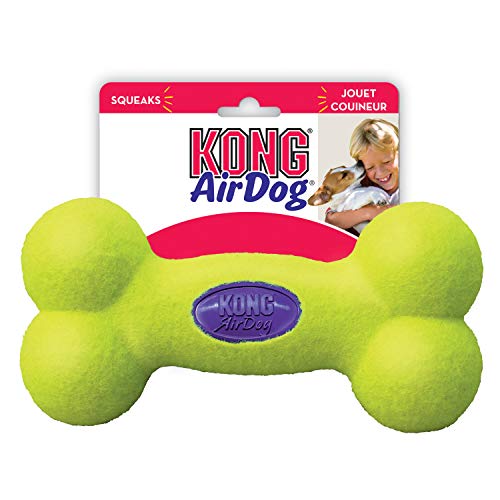 KONG - AirDog Squeaker Bone - Juguete sonoro y saltarín, tejido pelota de tenis - Para Perros Medianos