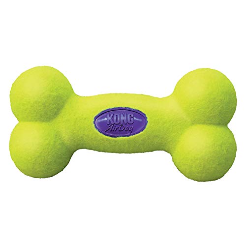 KONG - AirDog Squeaker Bone - Juguete sonoro y saltarín, tejido pelota de tenis - Para Perros Medianos
