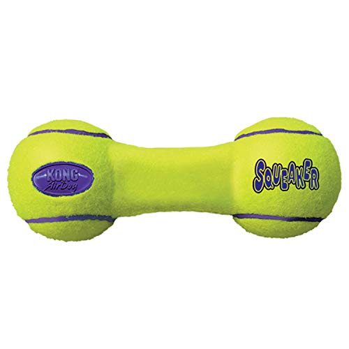 KONG - AirDog Squeaker Dumbbell - Juguete sonoro y saltarín, tejido pelota de tenis - Para Perros Medianos