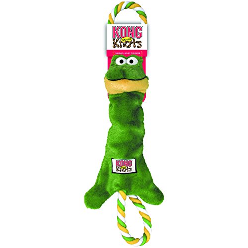 KONG - Tugger Knots Frog - Juguete para Estirar, con Poco Relleno y Aros - para Perros de Raza Pequeña/Mediana