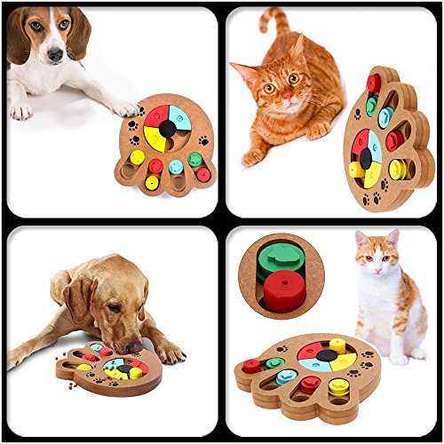 Kuiji Pet Intelligence Toy Interactive Diversión Hide and Seek Alimentos Tratados de Madera Pet Paw Puzzle Juguete para Perros pequeños y Gatos