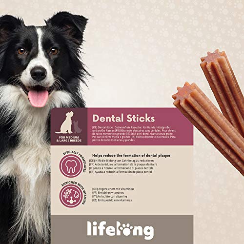 Marca Amazon - Lifelong Palitos dentales sin cereales para perros de razas medianas y grandes - 180g*6
