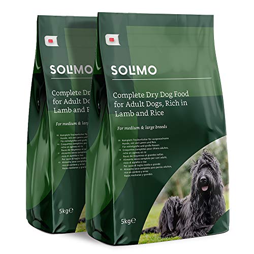 Marca Amazon - Solimo - Alimento seco completo para perro adulto rico en cordero y arroz,  2 Packs de 5kg
