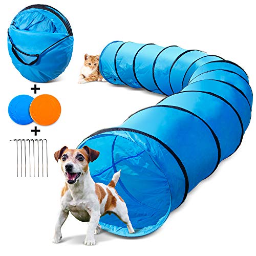 Masthome Túnel De Agilidad para Perros y Gatos,Tubo Plegable para Mascotas,505cm de Largo,con 2 Frisbee para Perros