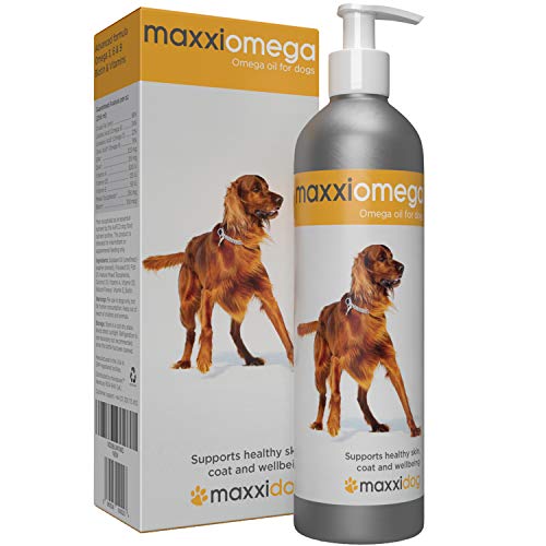 maxxidog – maxxiomega –Aceite para Perros con Bomba Fácil de Usar - Omega 3, 6 y 9, además de Vitaminas A, D y E y Biotina - Para Piel Sana y Pelaje Brillante - Sin Olor de Pescado - Suplemento Líquido 296 ml