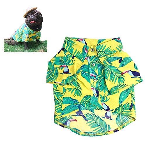 Meioro Ropa para mascotas Ropa para perros Cómoda camisa de perro Estilo hawaiano Estilo de vida costera Material de algodón Cachorro Bulldog francés Pug (Yellow-S)