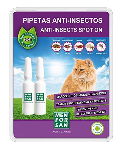 MENFORSAN  Pipetas Anti-Insectos para Gatos con Margosa, Geraniol Y Lavandino, pack de 2 x 1.5 ml