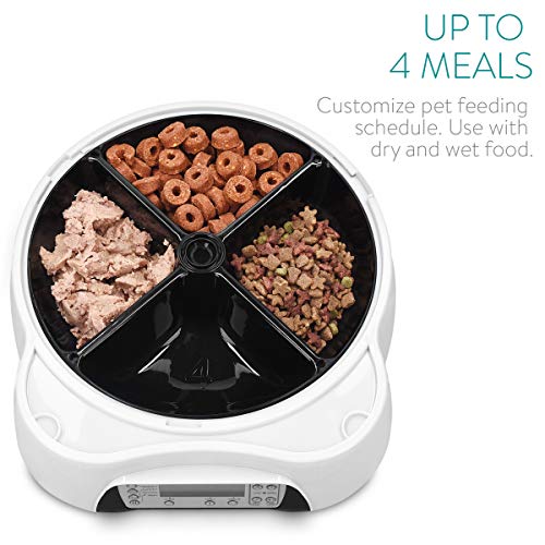 Navaris Dispensador automático de Comida para Perros y Gatos - Comedero para Mascotas con 4 Compartimentos y Agua - con Temporizador