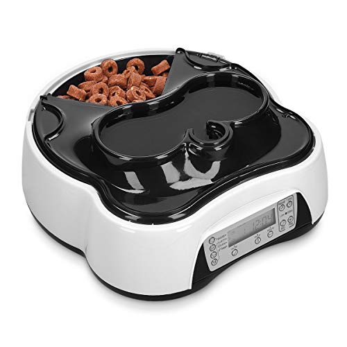 Navaris Dispensador automático de Comida para Perros y Gatos - Comedero para Mascotas con 4 Compartimentos y Agua - con Temporizador
