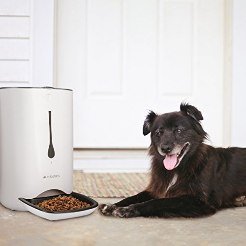Navaris Dispensador de Comida automático con Temporizador - Comedero automático de 6L para 4 porciones de Comida diarias - para Perros y Gatos