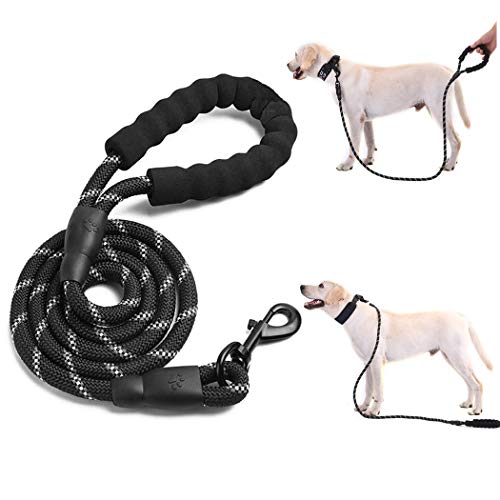 NightGhost Rope Dog Lead con Mango Suave Acolchado e Hilos de Rosca Alta Reflectante, 5FT Durable Cuerda Twist Lead en Perros pequeños, medianos, Grandes (Negro)