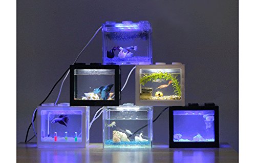 OMEM USB Mini Fish Tank, Micro Tanque de Escritorio LED Fish Tank, Kit de Acuario, Bloques de construcción Tanque de Peces superpuestos (1-W)