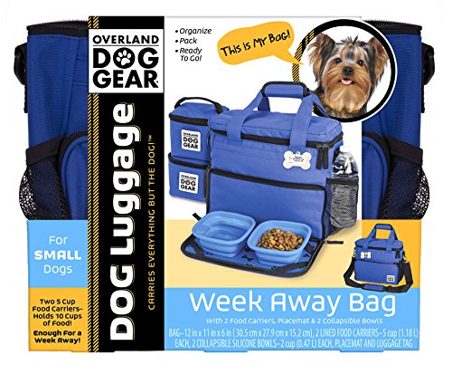 Overland Chiens Gear Perro viaje bolsa semana mucho manipulador para perros incluye bolso feeds 2 portadores doble, 2 tazones de fuente plegables (azul)