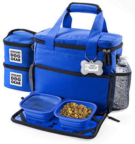 Overland Chiens Gear Perro viaje bolsa semana mucho manipulador para perros incluye bolso feeds 2 portadores doble, 2 tazones de fuente plegables (azul)